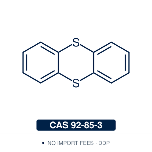 Chemical structure of Thianthrene, CAS 92-85-3, ≥98% — butterfly-shaped sulfur heterocycle used as reagent for site-selective C–H thianthrenation of arenes to access aryl thianthrenium salts for late-stage functionalization, and as precursor to the thianthrene radical cation SET mediator in OLED and redox-battery materials. Supplied by NorrChemica with DDP shipping. CoA and SDS provided.