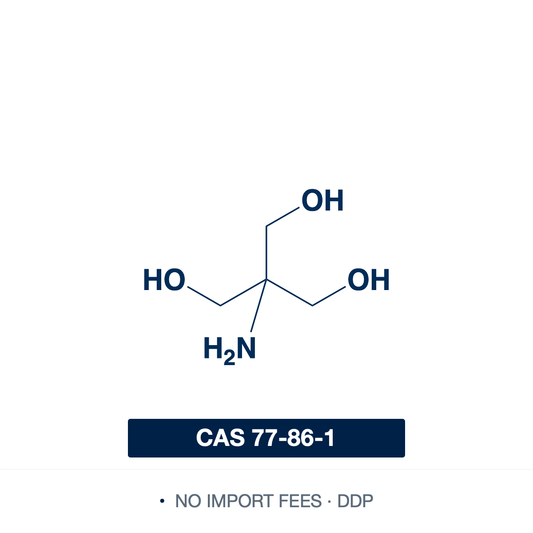 Chemical structure of Tris Base, CAS 77-86-1, ≥ 99.0% — for buffer solution preparation and biochemical research applications. Supplied by NorrChemica with DDP shipping. CoA and SDS provided. 