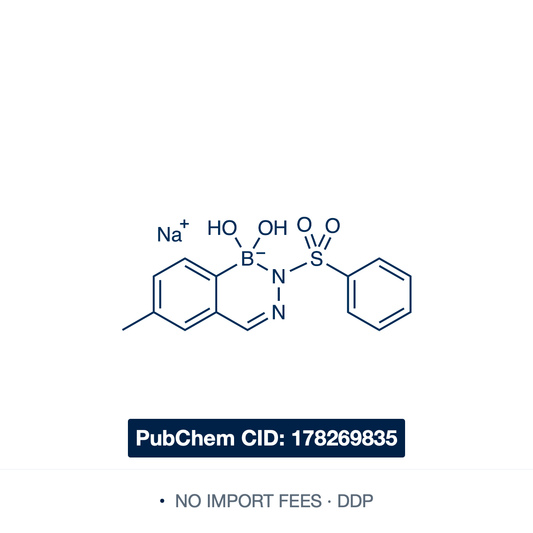 Chemical structure of VI880 (Diazaborine 64), water-soluble sodium salt matched-pair reference compound from Ilina et al. J. Med. Chem. 2026, 69, 3796–3810 — 6-methyl phenylsulfonyl benzodiazaborine for FabI matched-pair SAR studies, colistin synergy mechanism research, and structure-activity comparative pharmacology. Supplied by NorrChemica with DDP shipping. CoA and SDS provided.