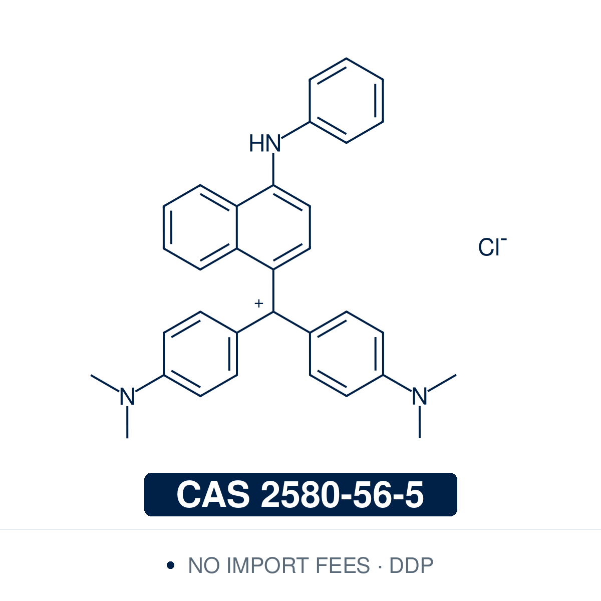 Chemical structure of Victoria Blue B (Basic Blue 26; C.I. 44045), CAS 2580-56-5, 98%— blue cationic triarylmethane dye bearing a naphthylamine group, drawn as the dye cation with its chloride counterion (C33H32ClN3, the form supplied). Used as a biological stain — a nuclear stain in cytology and histochemistry and a reagent for the quantitative determination of phospholipids — and as a colorant for textiles, paper and leather. Supplied by NorrChemica with DDP shipping. CoA and SDS provided.