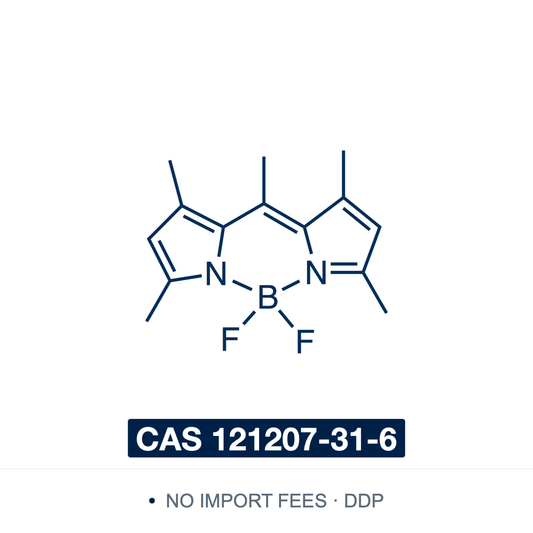 Chemical structure of BODIPY 493/503 (Pyrromethene 546; 5,5-difluoro-1,3,7,9,10-pentamethyl-5H-dipyrrolo[1,2-c:2',1'-f][1,3,2]diazaborinin-4-ium-5-uide), CAS 121207-31-6, ≥99% — neutral lipophilic boron-dipyrromethene fluorophore with a BF₂ chelate core; used for lipid droplet staining in microscopy and flow cytometry, and as a solid-state laser dye. Supplied by NorrChemica with DDP shipping. CoA and SDS provided.