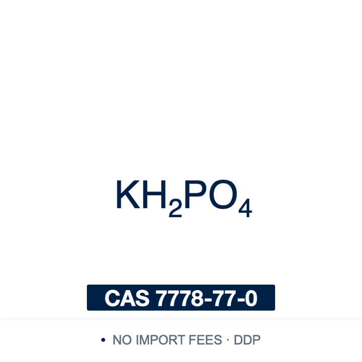 Chemical structure of Potassium Phosphate Monobasic (anhydrous), KH₂PO₄, CAS 7778-77-0, 99% — potassium dihydrogen phosphate, pKa 6.86, one of the two Gomori components used with the dibasic salt to prepare phosphate buffers across pH 5.8–8.0, and a phosphate and potassium source in microbiological media and PBS. Supplied by NorrChemica with DDP shipping. CoA and SDS provided.