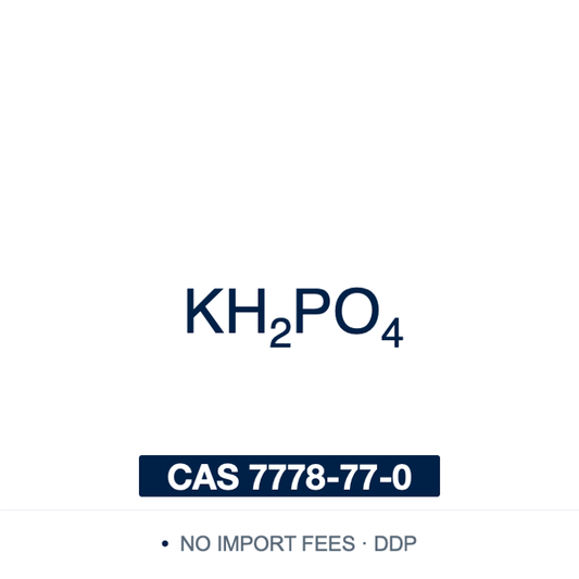 Chemical structure of Potassium Phosphate Monobasic (anhydrous), KH₂PO₄, CAS 7778-77-0, 99% — potassium dihydrogen phosphate, pKa 6.86, one of the two Gomori components used with the dibasic salt to prepare phosphate buffers across pH 5.8–8.0, and a phosphate and potassium source in microbiological media and PBS. Supplied by NorrChemica with DDP shipping. CoA and SDS provided.