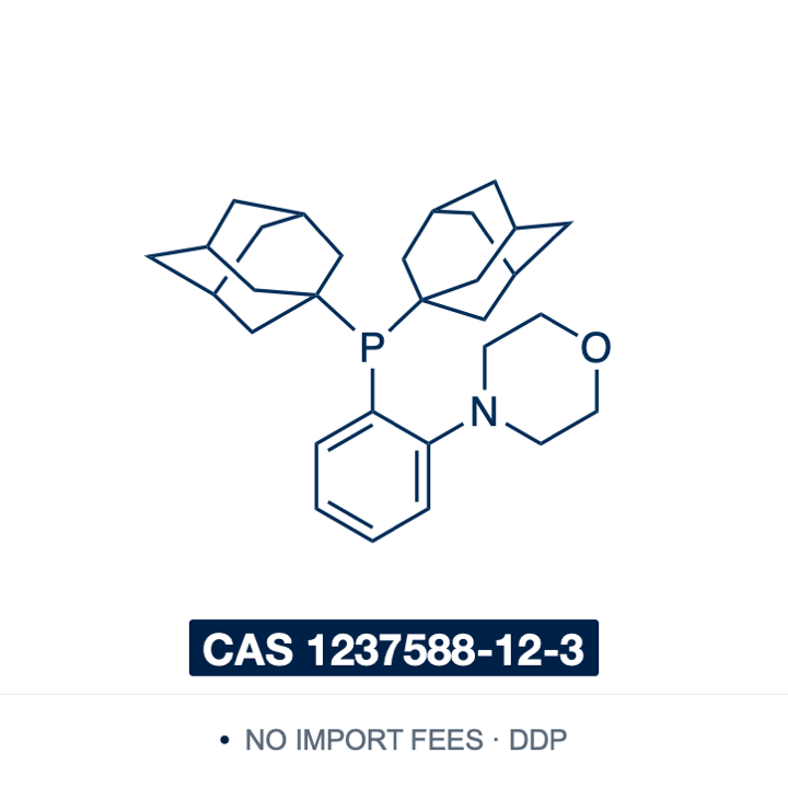 Chemical structure of Mor-DalPhos (di(1-adamantyl)(2-morpholinophenyl)phosphine), CAS 1237588-12-3, ≥98% — electron-rich, sterically hindered P,N ligand for palladium-catalysed amination of aryl chlorides and bromides, monoarylation of ammonia, hydrazine and acetone, and gold-catalysed hydroamination of internal alkynes. Supplied by NorrChemica with DDP shipping. CoA and SDS provided.