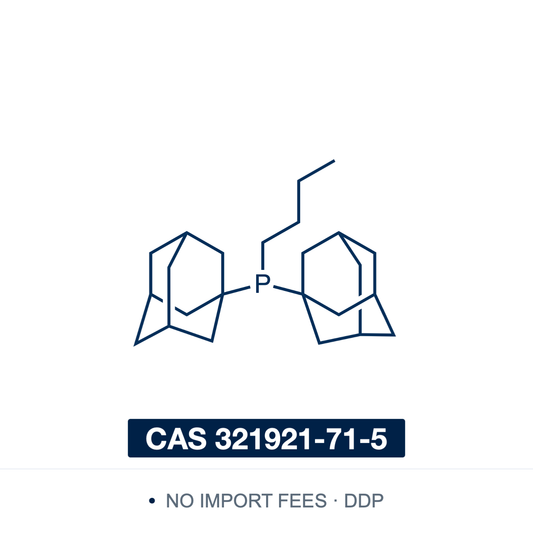 Chemical structure of cataCXium A (di(1-adamantyl)-n-butylphosphine), CAS 321921-71-5, ≥97% — bulky, strongly electron-donating monodentate trialkylphosphine with two adamantyl cages and an n-butyl chain on phosphorus; ligand for palladium-catalysed Suzuki–Miyaura, Heck, Sonogashira and Buchwald–Hartwig coupling of aryl chlorides, α-arylation of ketones and carbonylation. Supplied by NorrChemica with DDP shipping. CoA and SDS provided.