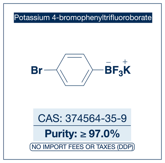 Potassium (4-bromophenyl)trifluoroborate, CAS 374564-35-9, purity ≥97.0%, structure showing 4-bromophenyl ring bonded to BF₃K trifluoroborate salt, DDP shipping, NorrChemica.​​​​​​​​​​​​​​​​