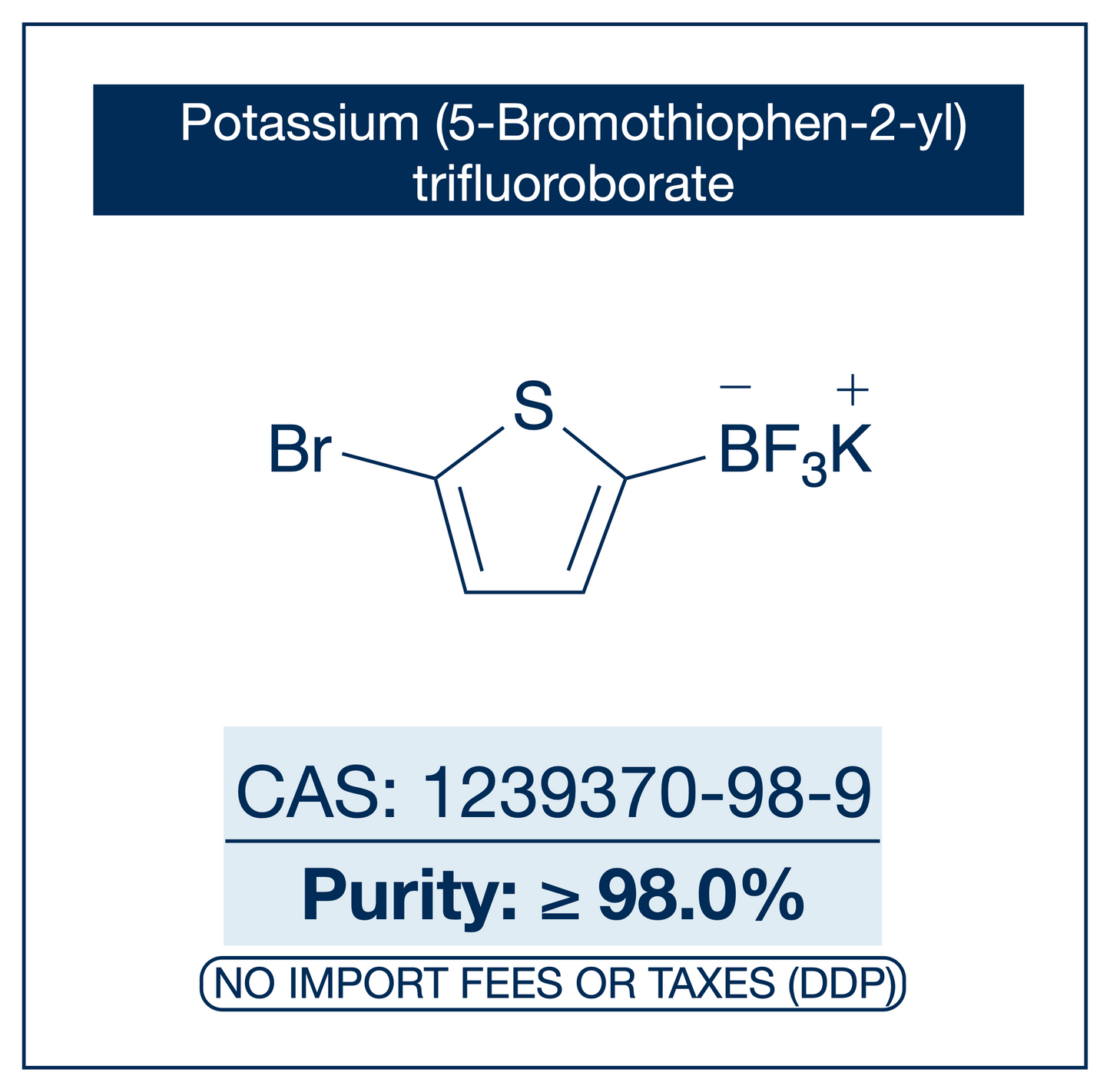 Chemical structure of potassium (5-bromothiophen-2-yl)trifluoroborate with CAS number 1239370-98-9, purity ≥98%, supplied DDP by NorrChemica.