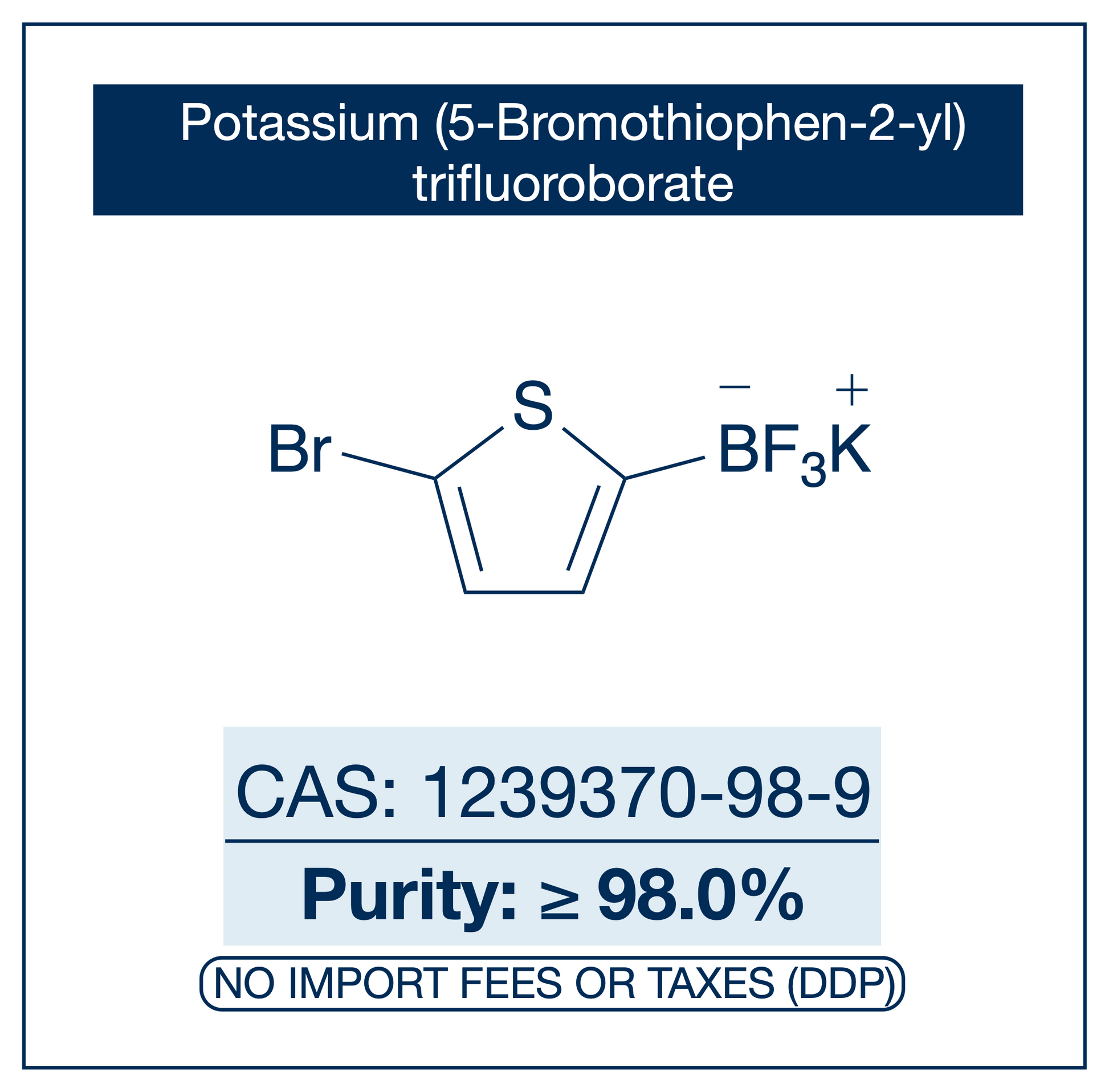 Chemical structure of potassium (5-bromothiophen-2-yl)trifluoroborate with CAS number 1239370-98-9, purity ≥98%, supplied DDP by NorrChemica.