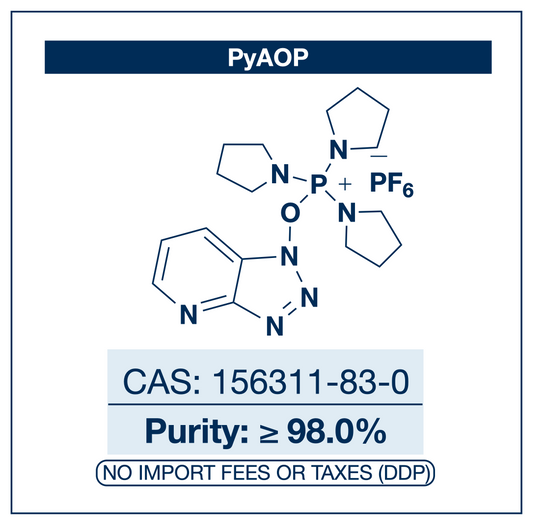 Chemical structure of PyAOP, CAS 156311-83-0, ≥98% — HOAt-based tripyrrolidinophosphonium hexafluorophosphate peptide coupling reagent combining phosphonium activation free of amine guanidinylation with HOAt-level neighbouring-group assistance for fast, low-racemization couplings of sterically hindered and N-methylated residues, fragment condensations, and demanding head-to-tail macrocyclization. Supplied by NorrChemica with DDP shipping. CoA and SDS provided.