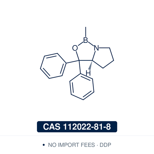Chemical structure of (S)-Me-CBS Catalyst ((S)-2-methyl-CBS-oxazaborolidine), CAS 112022-81-8, ≥97% — a proline-derived chiral oxazaborolidine (C18H20BNO) bearing two phenyls at the carbinol carbon and a methyl on boron. The Corey-Bakshi-Shibata (CBS) catalyst for enantioselective borane reduction of prochiral ketones to chiral secondary alcohols, with BH3 or catecholborane at 5-10 mol% and often over 95% ee. Also a chiral Lewis acid for asymmetric Diels-Alder reactions. Supplied by NorrChemica with DDP