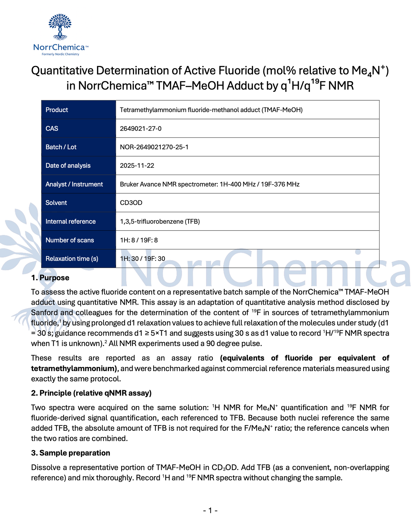 TMAF–MeOH Adduct (Tetramethylammonium Fluoride–MeOH) | CAS 2649021-27-0 | Active Fluoride Assay: 91 mol% (q¹H/q¹⁹F NMR, d1=30 s) | Moisture-Optimized | RUO | EU Seller