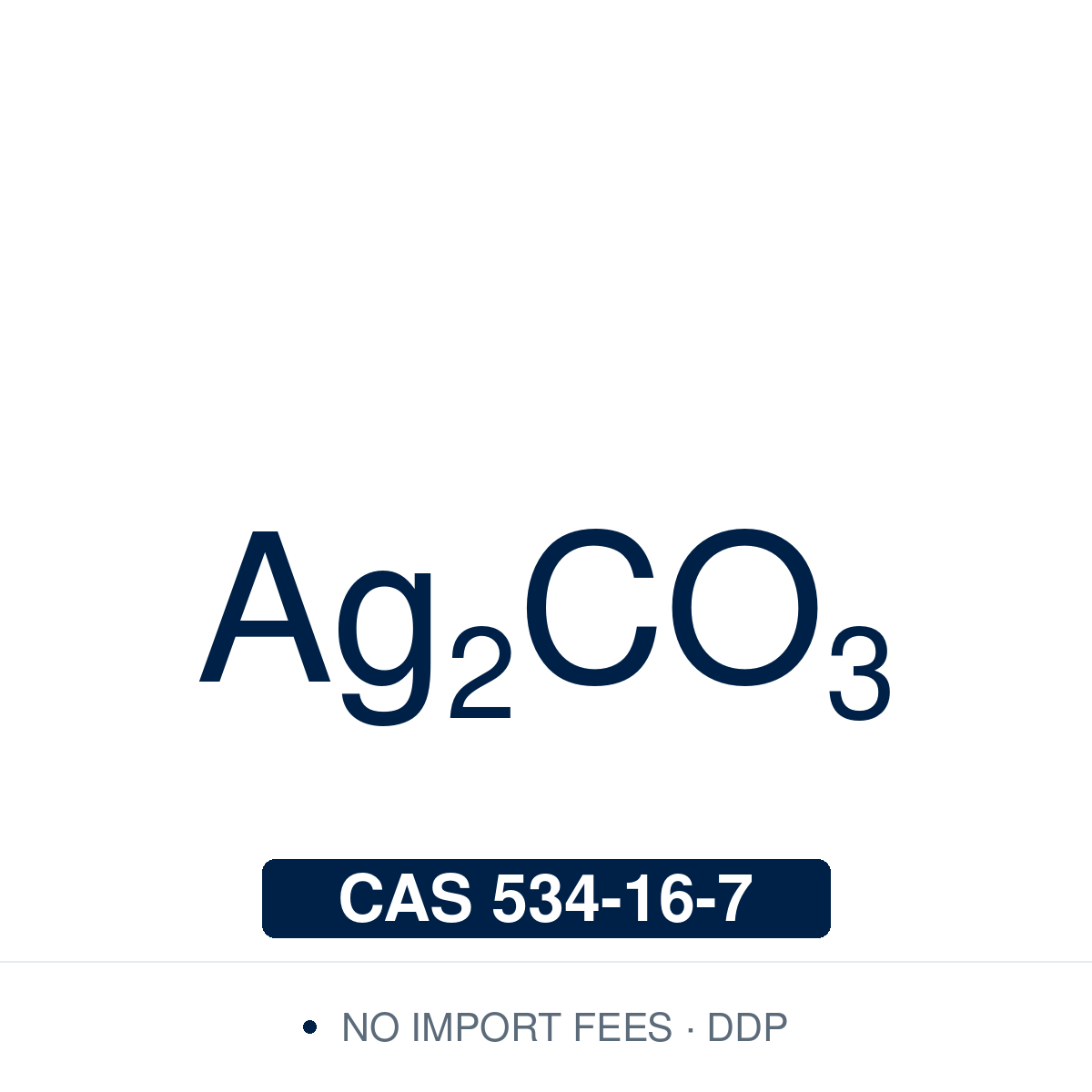 Chemical formula of Silver Carbonate (silver(I) carbonate), Ag₂CO₃, CAS 534-16-7, ≥98% — light yellow silver(I) salt used as a mild oxidant (on Celite as Fétizon's reagent), as a silver additive in palladium-catalysed C–H functionalisation, and as a promoter in Koenigs–Knorr glycosylation. Supplied by NorrChemica with DDP shipping. CoA and SDS provided.