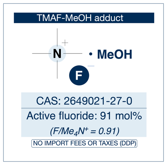 TMAF–MeOH Adduct (Tetramethylammonium Fluoride–MeOH) | CAS 2649021-27-0 | Active Fluoride Assay: 91 mol% (q¹H/q¹⁹F NMR, d1=30 s) | Moisture-Optimized | RUO | EU Seller