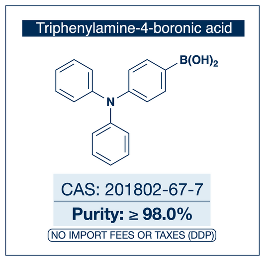 4-(Diphenylamino)phenylboronic acid, CAS 201802-67-7, purity ≥98%, structure showing triphenylamine core with boronic acid B(OH)₂ at the para position, DDP shipping, NorrChemica.​​​​​​​​​​​​​​​​