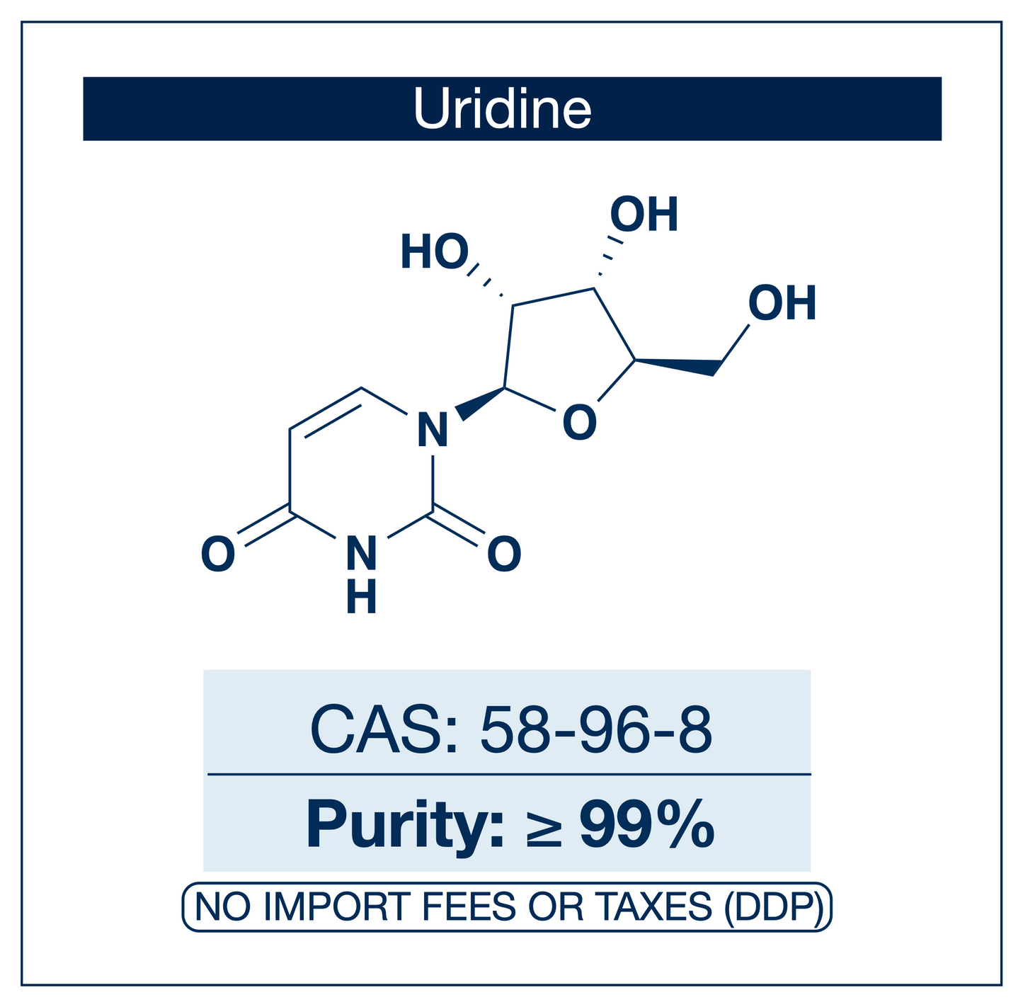 Uridine | CAS 58-96-8 | Powder Ultra-high Purity ≥99.0% | 3rd-Party Tested | Nucleotide Precursor | EU Seller
