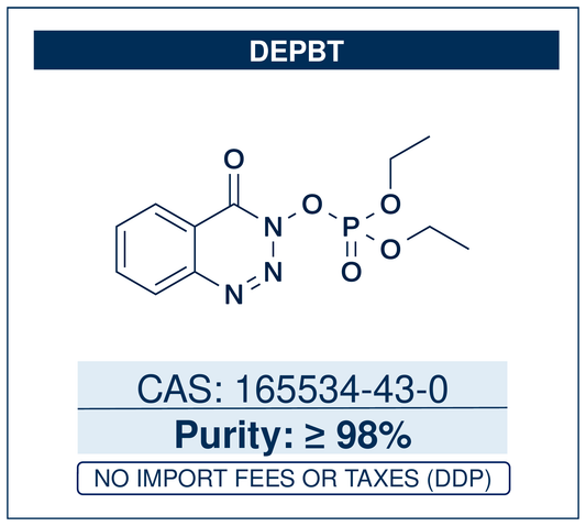 Chemical structure of DEPBT, CAS 165534-43-0, ≥98% — 3-(diethoxyphosphoryloxy)-1,2,3-benzotriazin-4(3H)-one, a racemisation-suppressing peptide coupling reagent for amide-bond formation and difficult segment couplings. Supplied by NorrChemica with DDP shipping. CoA and SDS provided.